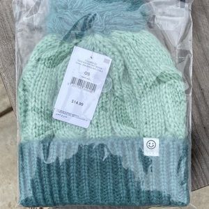 Cotton On Green Teal Colorblock Pom Pom Beanie NWT